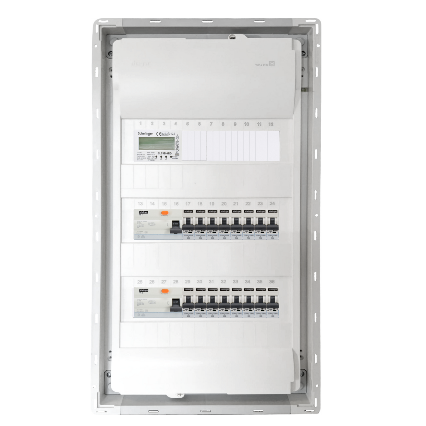 Sicherungskasten,3,4,5 Reihig, Aufputz, Unterputz, Hohlwand, verdrahtet, VDE 2 x FI 40A/30mA + 16 x 1P LS B16
