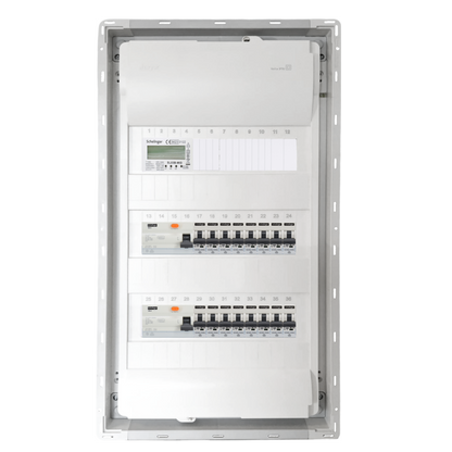 Sicherungskasten,3,4,5 Reihig, Aufputz, Unterputz, Hohlwand, verdrahtet, VDE 2 x FI 40A/30mA + 16 x 1P LS B16