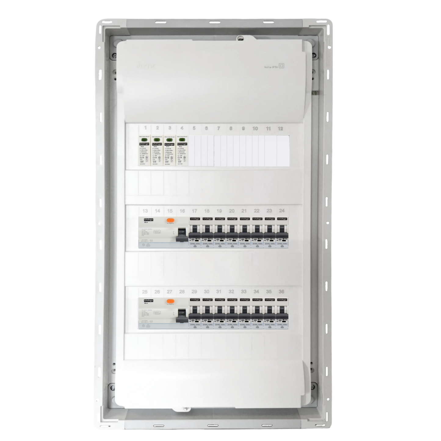 Sicherungskasten,3,4,5 Reihig, Aufputz, Unterputz, Hohlwand, verdrahtet, VDE 2 x FI 40A/30mA + 16 x 1P LS B16