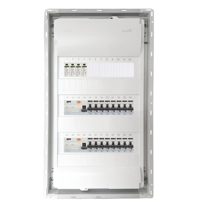 Sicherungskasten,3,4,5 Reihig, Aufputz, Unterputz, Hohlwand, verdrahtet, VDE 2 x FI 40A/30mA + 16 x 1P LS B16