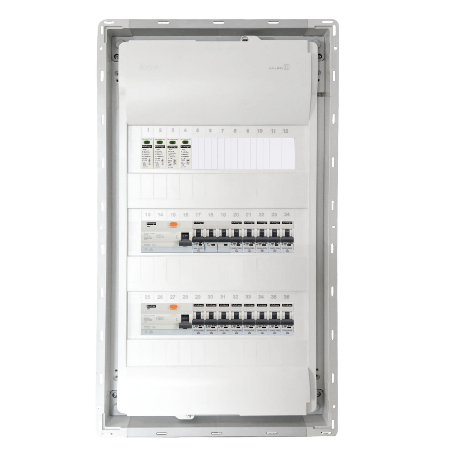 Sicherungskasten,3,4,5 Reihig, Aufputz, Unterputz, Hohlwand, verdrahtet, VDE 2 x FI 40A/30mA + 1 x 3P LS B16 + 13 x 1P LS B16