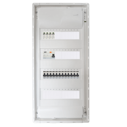 Sicherungskasten, 2,3,4,5 Reihig, Aufputz, Unterputz, Hohlwand, verdrahtet, VDE 1 x FI 40A/30mA + 12 x 1P LS B16