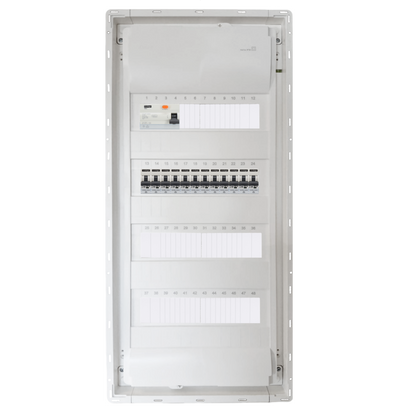 Sicherungskasten, 2,3,4,5 Reihig, Aufputz, Unterputz, Hohlwand, verdrahtet, VDE 1 x FI 40A/30mA + 12 x 1P LS B16