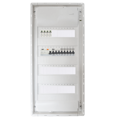 Sicherungskasten, 2,3,4,5 Reihig, Aufputz, Unterputz, Hohlwand, verdrahtet, VDE 1 x FI 40A/30mA + 1 x 3P LS B16 + 5 x 1P LS B16