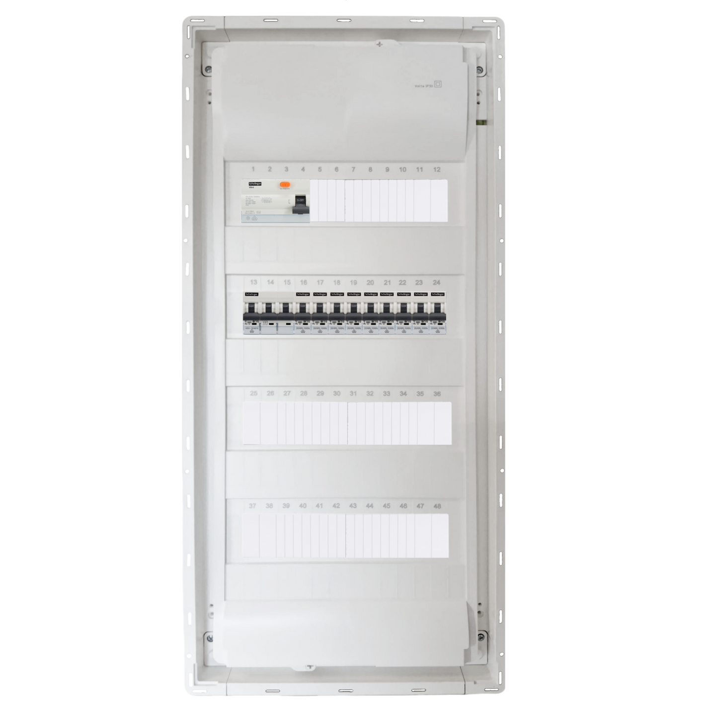 Sicherungskasten, 2,3,4,5 Reihig, Aufputz, Unterputz, Hohlwand, verdrahtet, VDE 1 x FI 40A/30mA + 1 x 3P LS B16  + 9 x 1P LS B16