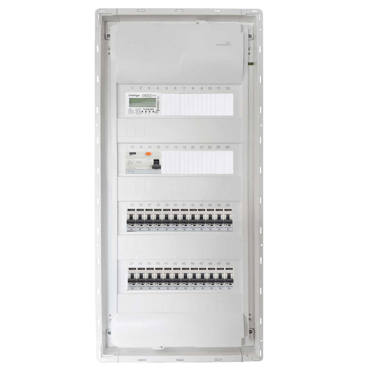 Sicherungskasten,3,4,5 Reihig, Aufputz, Unterputz, Hohlwand, verdrahtet, VDE 1 x FI 40A/30mA + 24 x 1P LS B16