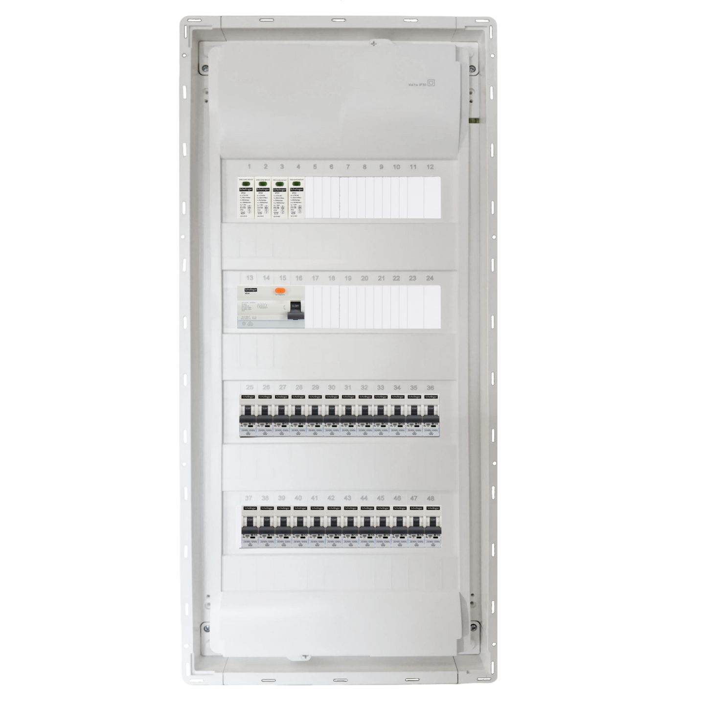 Sicherungskasten,3,4,5 Reihig, Aufputz, Unterputz, Hohlwand, verdrahtet, VDE 1 x FI 40A/30mA + 24 x 1P LS B16