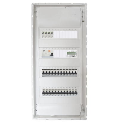 Sicherungskasten,3,4,5 Reihig, Aufputz, Unterputz, Hohlwand, verdrahtet, VDE 1 x FI 40A/30mA + 24 x 1P LS B16