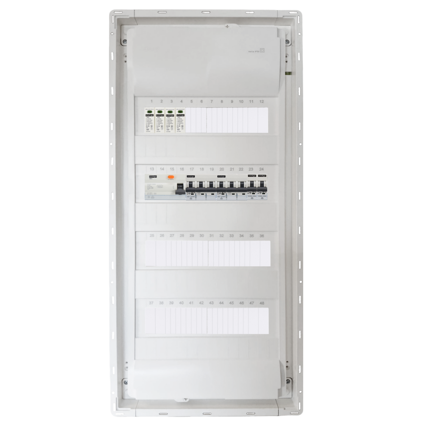 Sicherungskasten, 2,3,4,5 Reihig, Aufputz, Unterputz, Hohlwand, verdrahtet, VDE 1 x FI 40A/30mA + 2 x 3P LS B16 + 2 x 1P LS B16