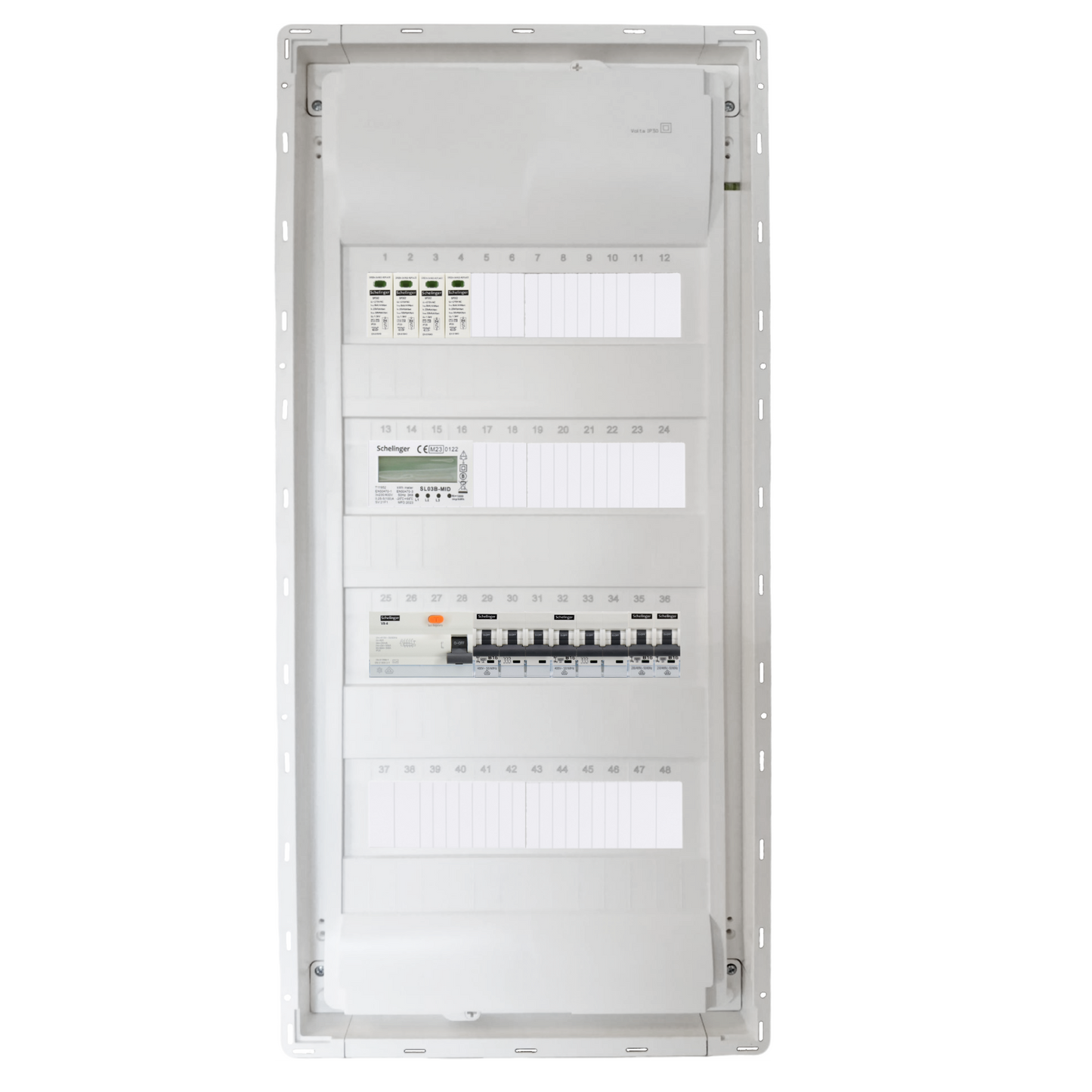 Sicherungskasten, 2,3,4,5 Reihig, Aufputz, Unterputz, Hohlwand, verdrahtet, VDE 1 x FI 40A/30mA + 2 x 3P LS B16 + 2 x 1P LS B16