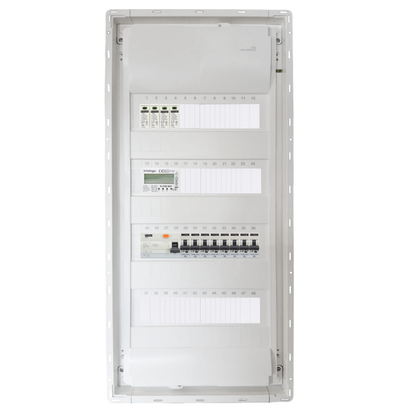 Sicherungskasten, 2,3,4,5 Reihig, Aufputz, Unterputz, Hohlwand, verdrahtet, VDE 1 x FI 40A/30mA + 8 x 1P LS B16