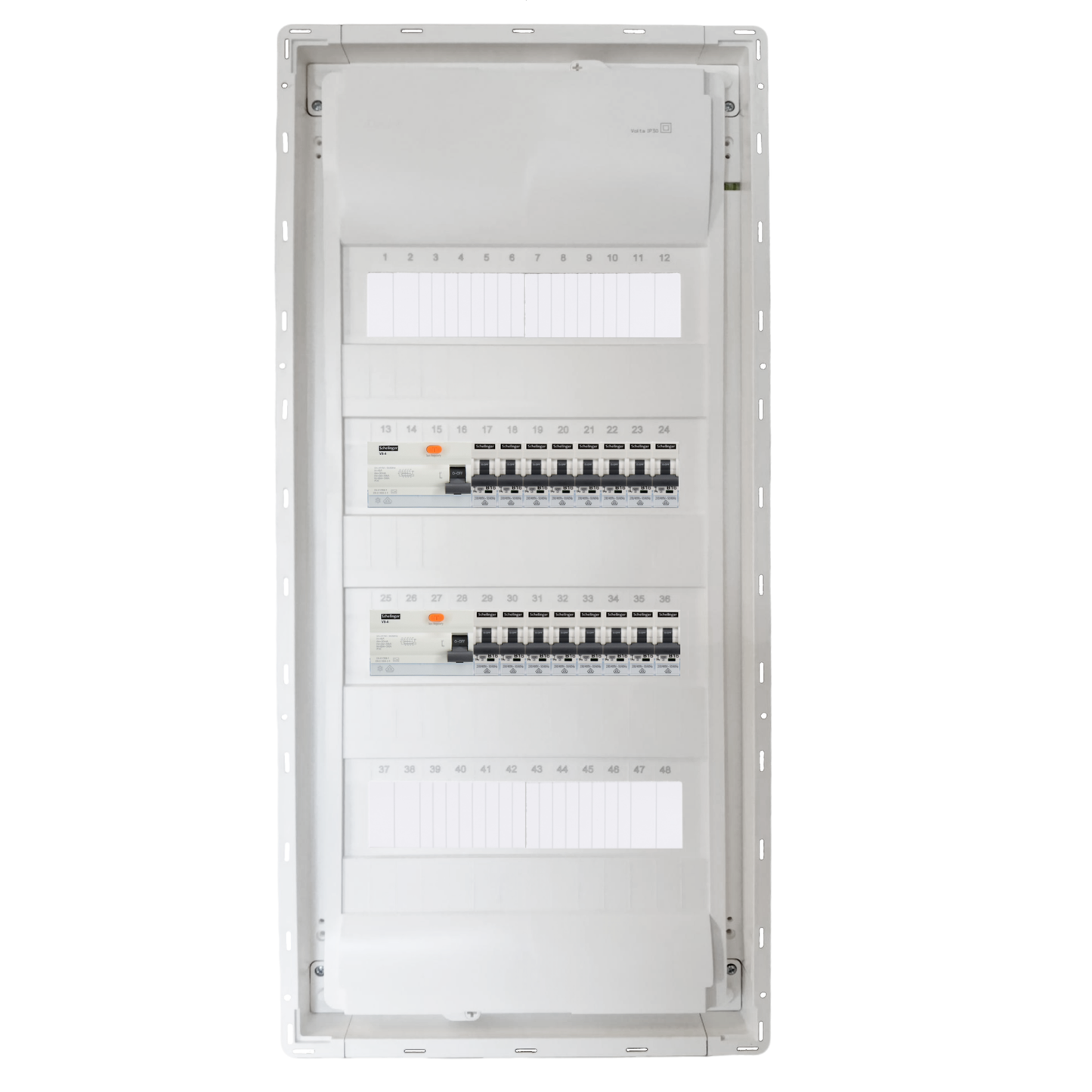 Sicherungskasten,3,4,5 Reihig, Aufputz, Unterputz, Hohlwand, verdrahtet, VDE 2 x FI 40A/30mA + 16 x 1P LS B16