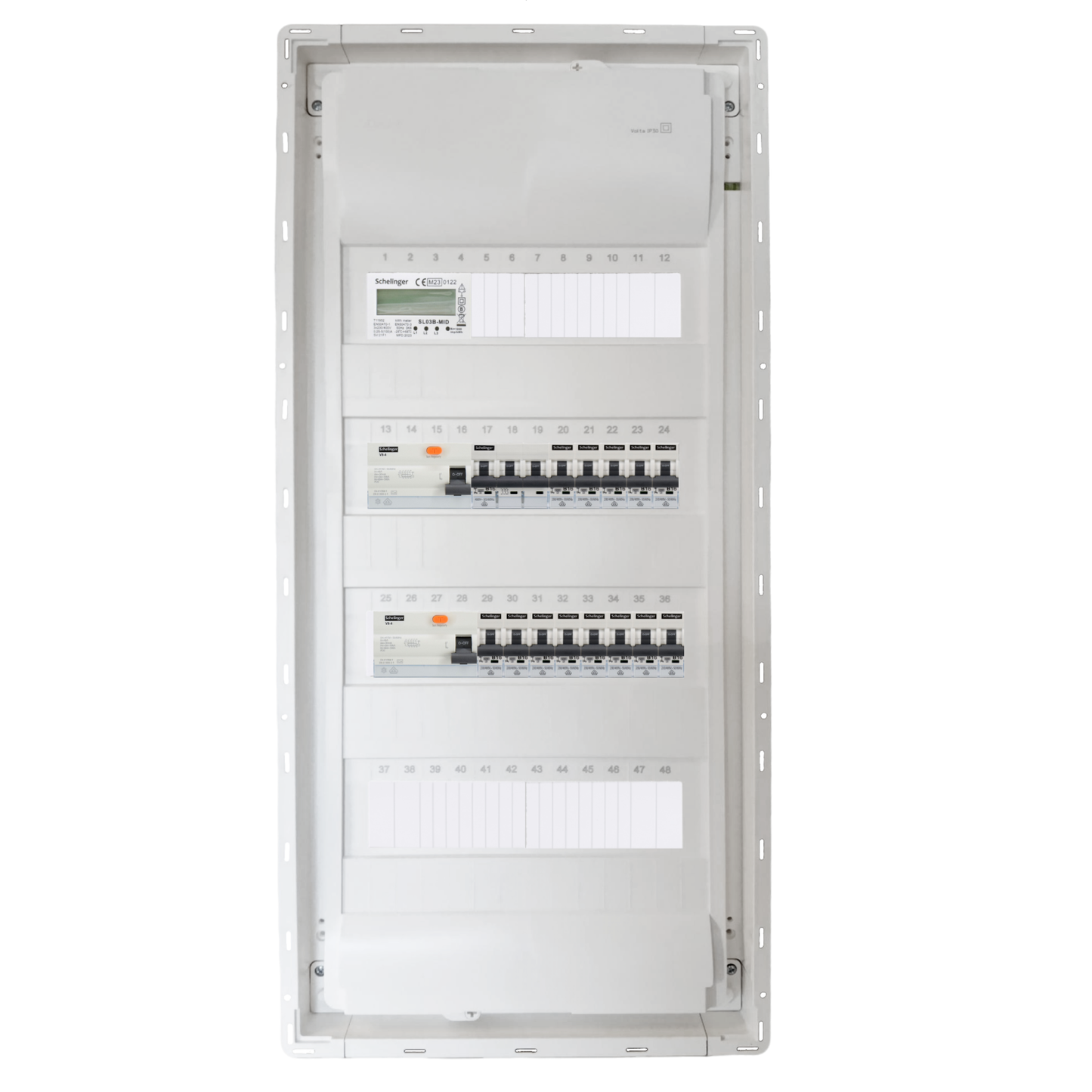 Sicherungskasten,3,4,5 Reihig, Aufputz, Unterputz, Hohlwand, verdrahtet, VDE 2 x FI 40A/30mA + 1 x 3P LS B16 + 13 x 1P LS B16