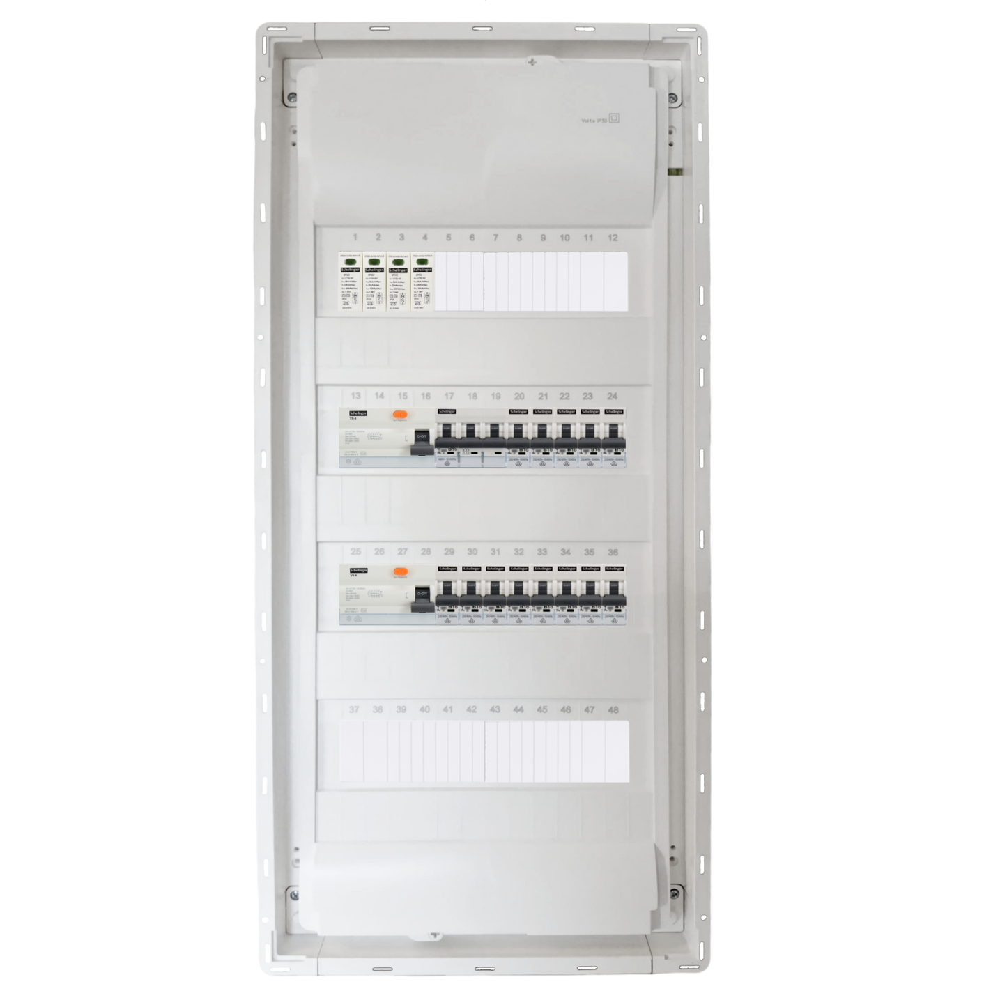 Sicherungskasten,3,4,5 Reihig, Aufputz, Unterputz, Hohlwand, verdrahtet, VDE 2 x FI 40A/30mA + 1 x 3P LS B16 + 13 x 1P LS B16