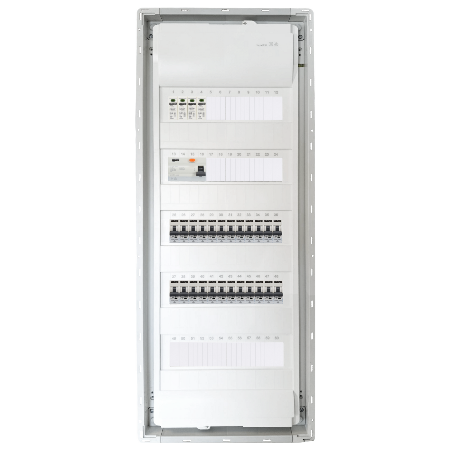 Sicherungskasten,3,4,5 Reihig, Aufputz, Unterputz, Hohlwand, verdrahtet, VDE 1 x FI 40A/30mA + 24 x 1P LS B16