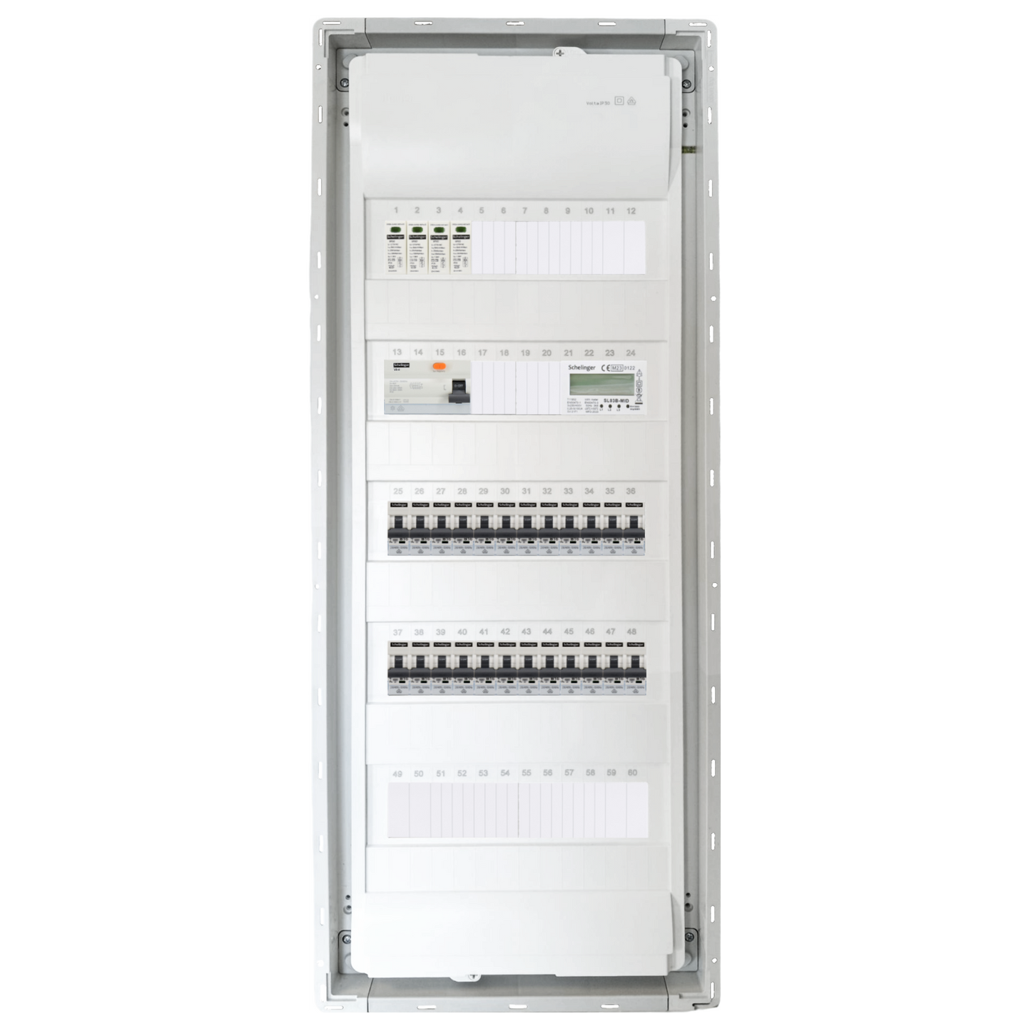 Sicherungskasten,3,4,5 Reihig, Aufputz, Unterputz, Hohlwand, verdrahtet, VDE 1 x FI 40A/30mA + 24 x 1P LS B16