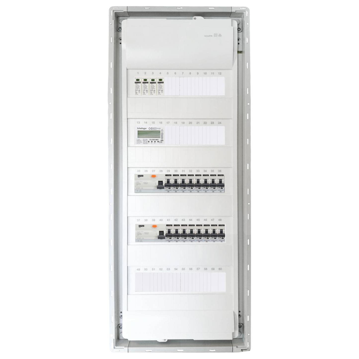 Sicherungskasten,3,4,5 Reihig, Aufputz, Unterputz, Hohlwand, verdrahtet, VDE 2 x FI 40A/30mA + 16 x 1P LS B16