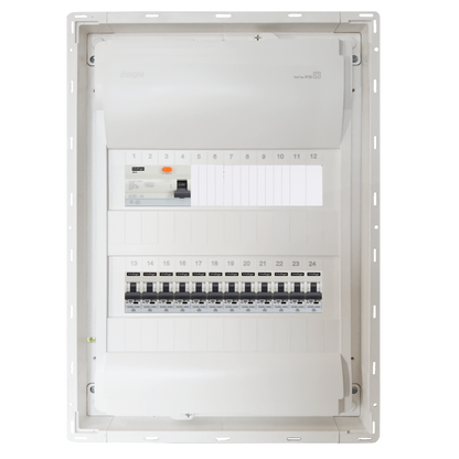 Sicherungskasten, 2,3,4,5 Reihig, Aufputz, Unterputz, Hohlwand, verdrahtet, VDE 1 x FI 40A/30mA + 12 x 1P LS B16