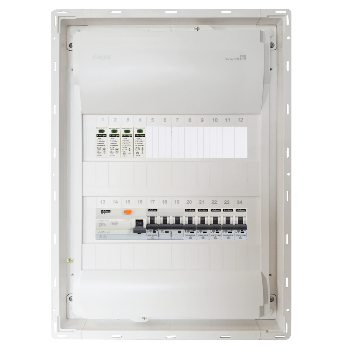 Sicherungskasten, 2,3,4,5 Reihig, Aufputz, Unterputz, Hohlwand, verdrahtet, VDE 1 x FI 40A/30mA + 1 x 3P LS B16 + 5 x 1P LS B16
