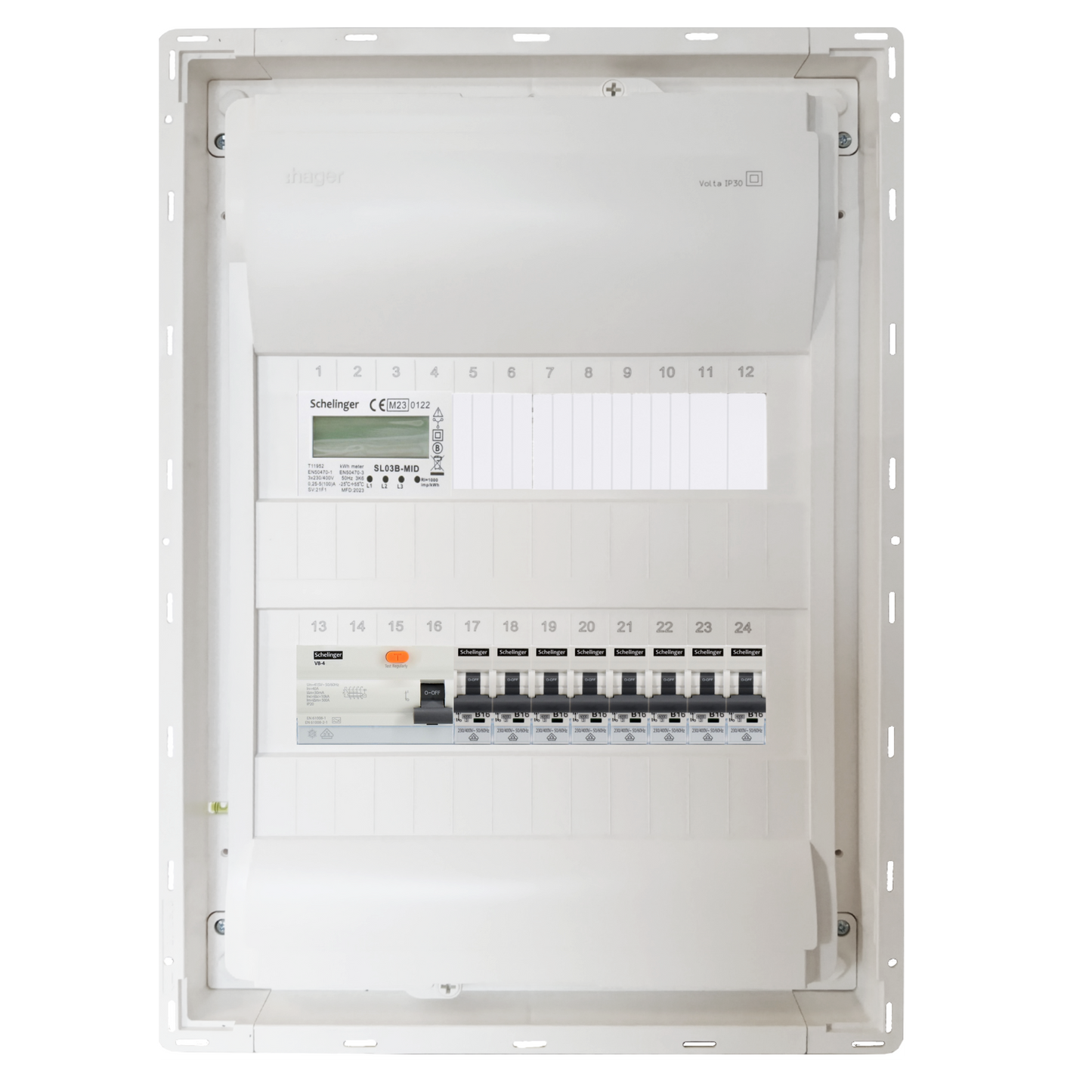 Sicherungskasten, 2,3,4,5 Reihig, Aufputz, Unterputz, Hohlwand, verdrahtet, VDE 1 x FI 40A/30mA + 8 x 1P LS B16