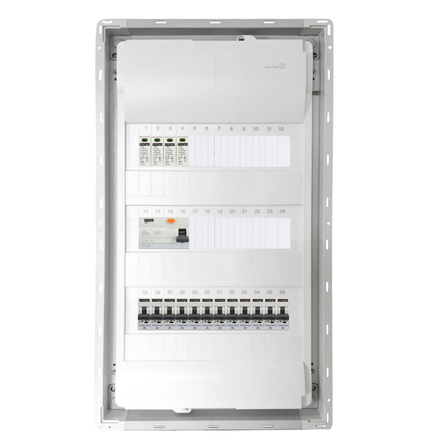 Sicherungskasten, 2,3,4,5 Reihig, Aufputz, Unterputz, Hohlwand, verdrahtet, VDE 1 x FI 40A/30mA + 12 x 1P LS B16