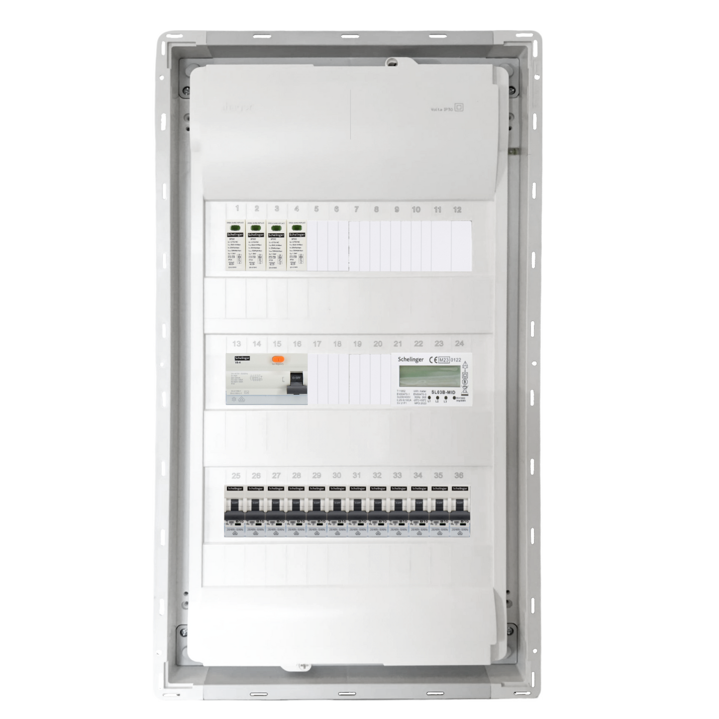 Sicherungskasten, 2,3,4,5 Reihig, Aufputz, Unterputz, Hohlwand, verdrahtet, VDE 1 x FI 40A/30mA + 12 x 1P LS B16