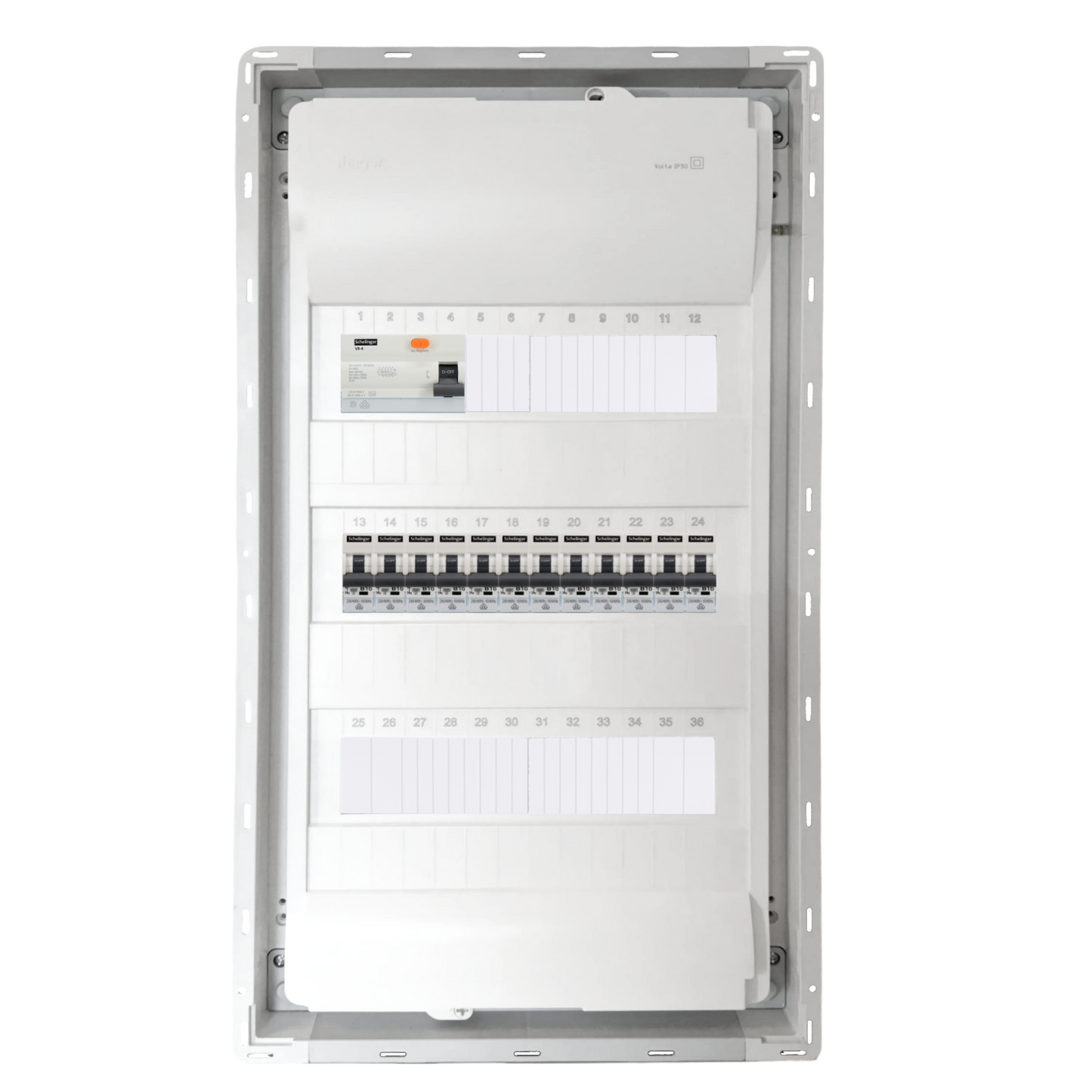 Sicherungskasten, 2,3,4,5 Reihig, Aufputz, Unterputz, Hohlwand, verdrahtet, VDE 1 x FI 40A/30mA + 12 x 1P LS B16