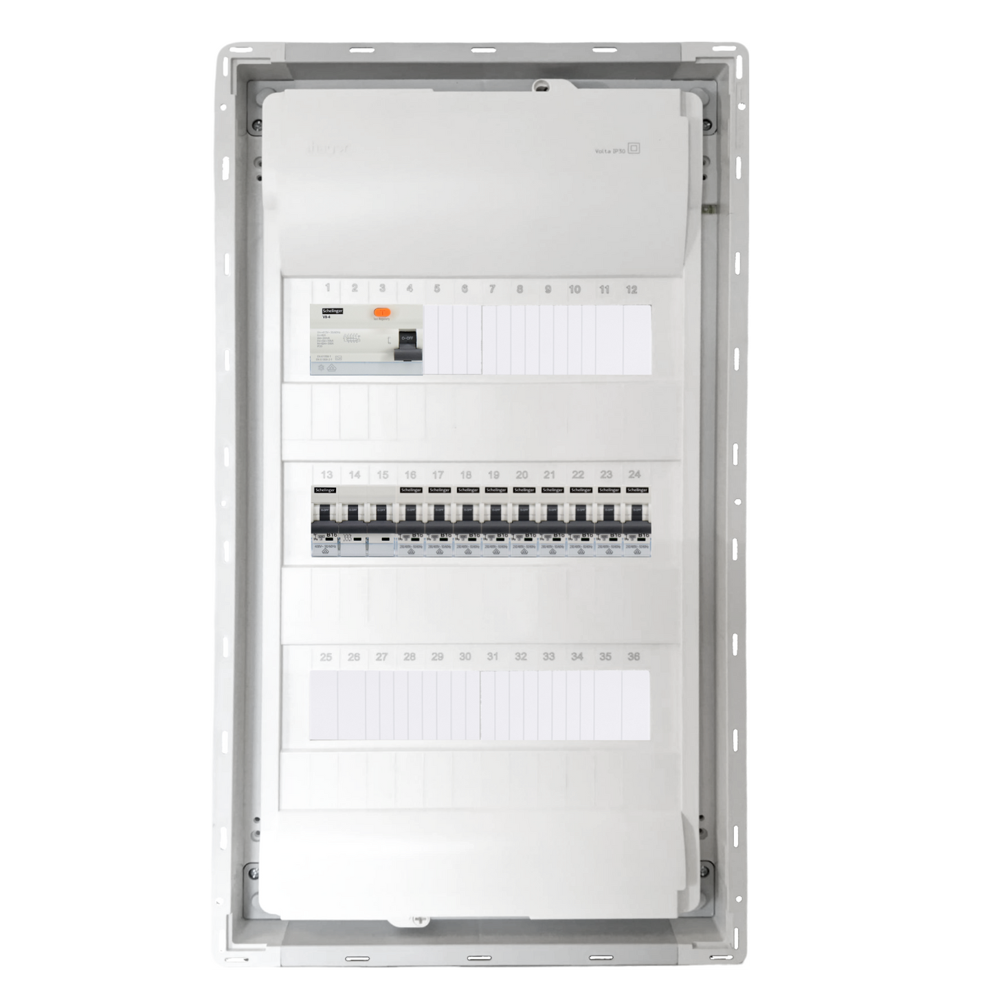 Sicherungskasten, 2,3,4,5 Reihig, Aufputz, Unterputz, Hohlwand, verdrahtet, VDE 1 x FI 40A/30mA + 1 x 3P LS B16  + 9 x 1P LS B16