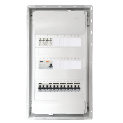 Sicherungskasten, 2,3,4,5 Reihig, Aufputz, Unterputz, Hohlwand, verdrahtet, VDE 1 x FI 40A/30mA + 1 x 3P LS B32  + 9 x 1P LS B16