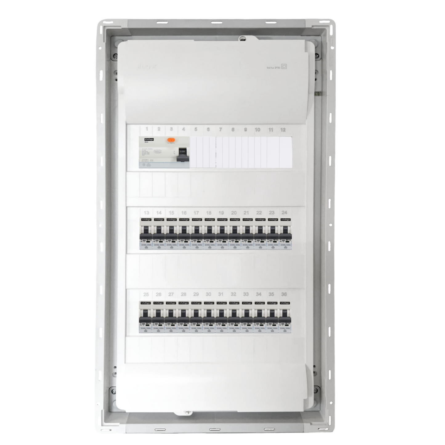 Sicherungskasten,3,4,5 Reihig, Aufputz, Unterputz, Hohlwand, verdrahtet, VDE 1 x FI 40A/30mA + 24 x 1P LS B16