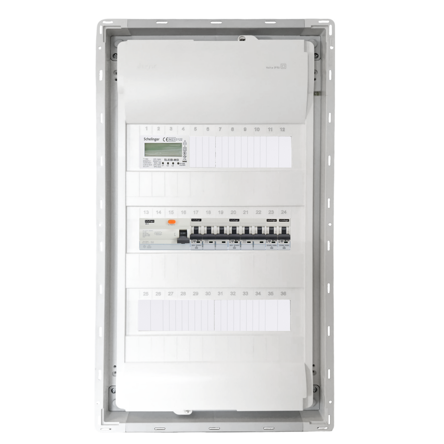 Sicherungskasten, 2,3,4,5 Reihig, Aufputz, Unterputz, Hohlwand, verdrahtet, VDE 1 x FI 40A/30mA + 2 x 3P LS B16 + 2 x 1P LS B16