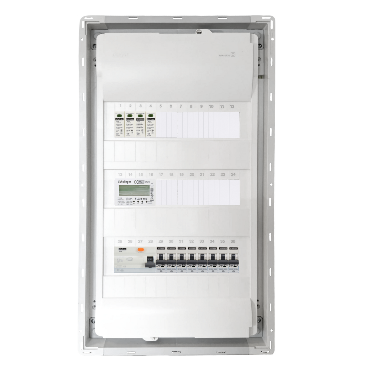 Sicherungskasten, 2,3,4,5 Reihig, Aufputz, Unterputz, Hohlwand, verdrahtet, VDE 1 x FI 40A/30mA + 8 x 1P LS B16