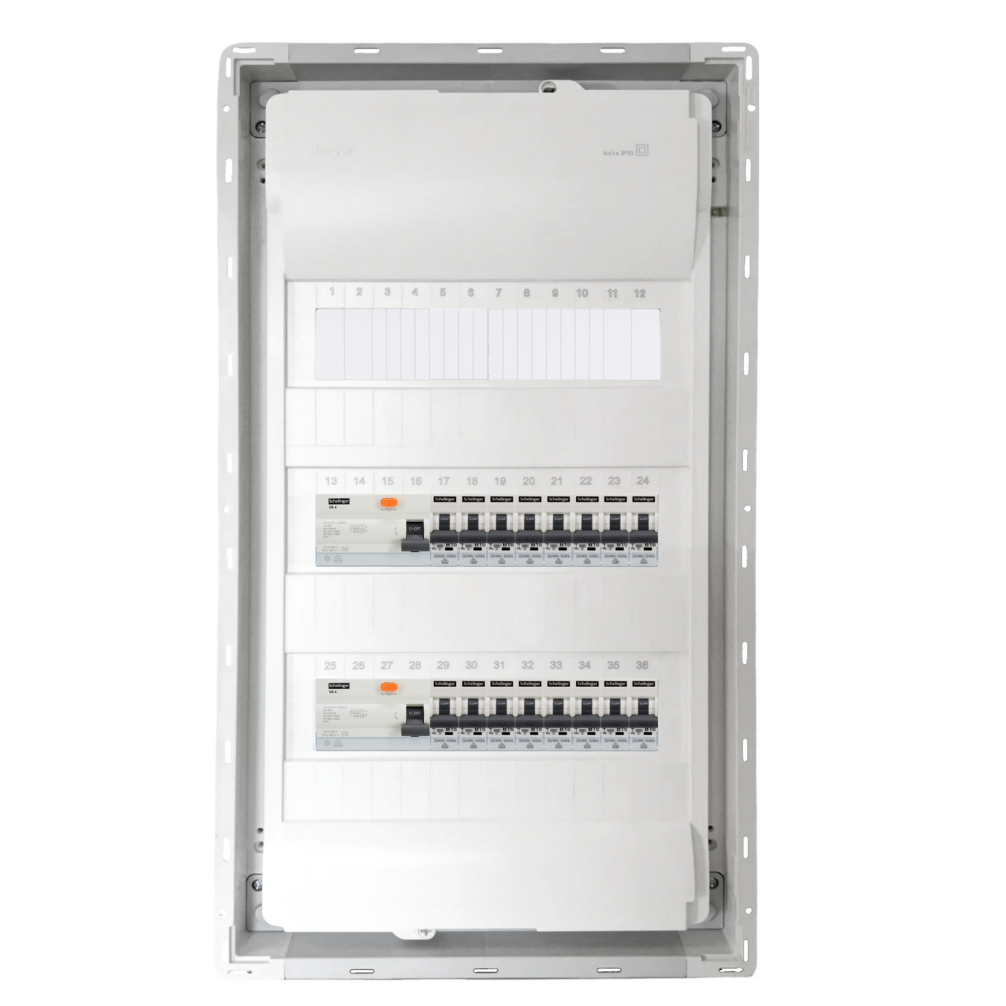 Sicherungskasten,3,4,5 Reihig, Aufputz, Unterputz, Hohlwand, verdrahtet, VDE 2 x FI 40A/30mA + 16 x 1P LS B16