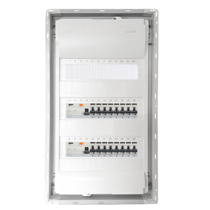 Sicherungskasten,3,4,5 Reihig, Aufputz, Unterputz, Hohlwand, verdrahtet, VDE 2 x FI 40A/30mA + 16 x 1P LS B16