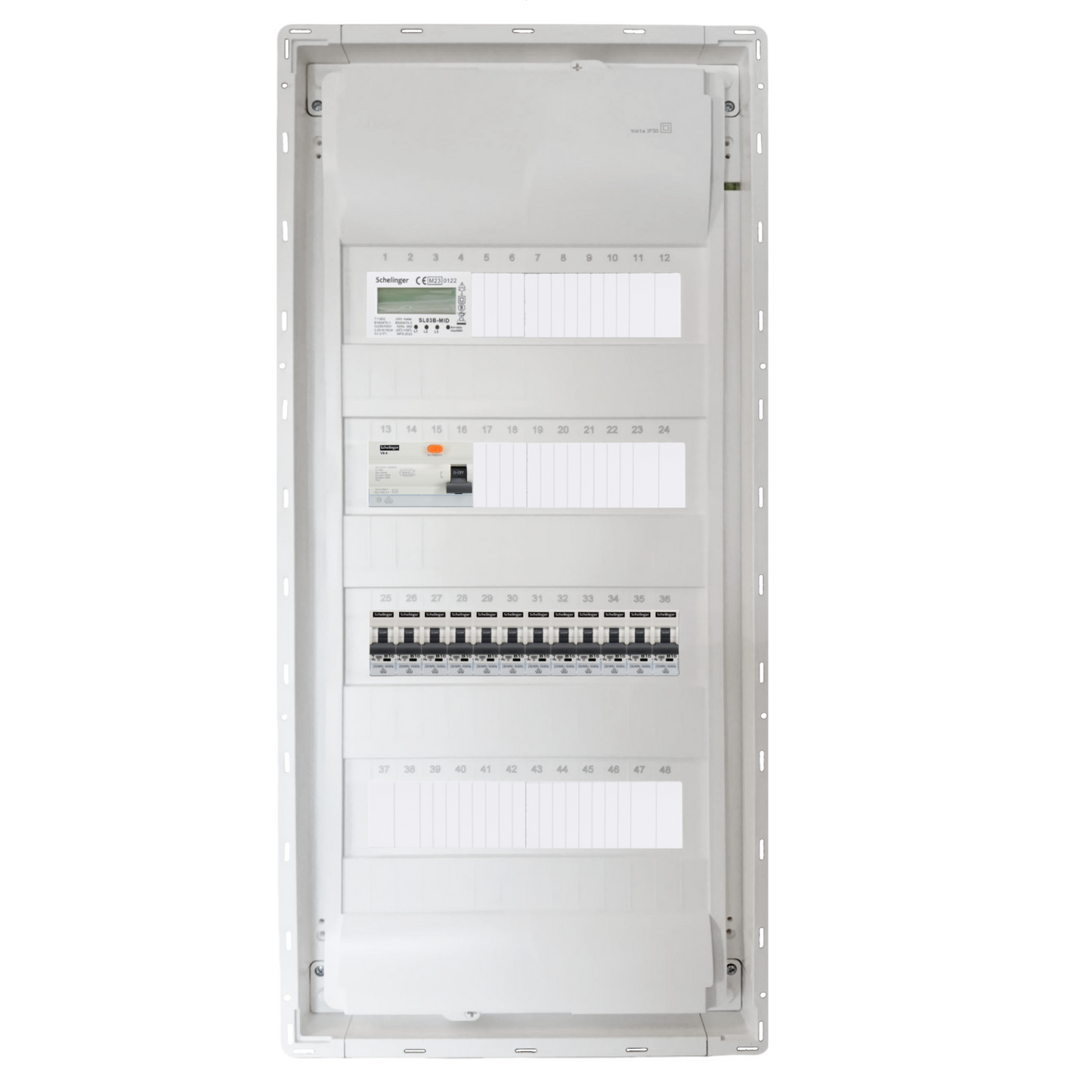 Sicherungskasten, 2,3,4,5 Reihig, Aufputz, Unterputz, Hohlwand, verdrahtet, VDE 1 x FI 40A/30mA + 12 x 1P LS B16