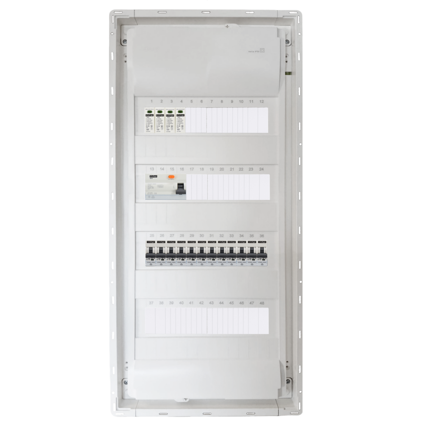 Sicherungskasten, 2,3,4,5 Reihig, Aufputz, Unterputz, Hohlwand, verdrahtet, VDE 1 x FI 40A/30mA + 12 x 1P LS B16