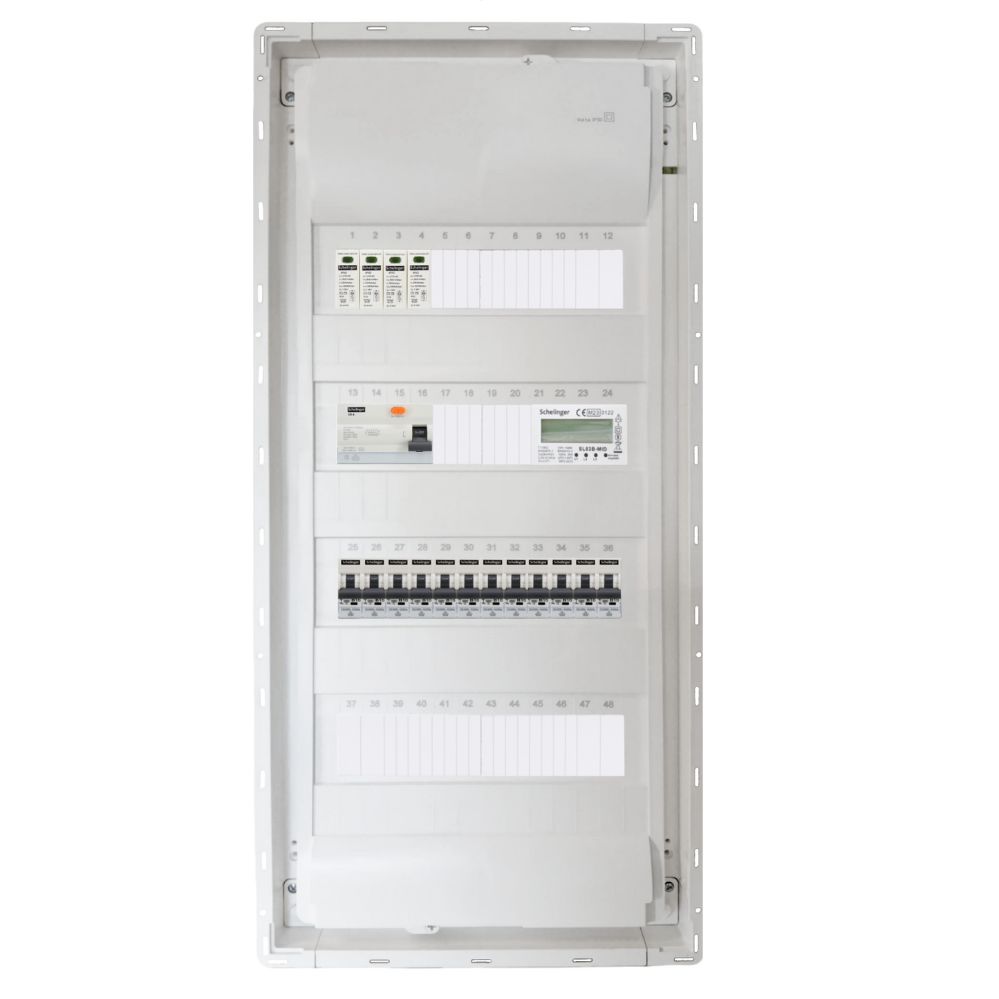 Sicherungskasten, 2,3,4,5 Reihig, Aufputz, Unterputz, Hohlwand, verdrahtet, VDE 1 x FI 40A/30mA + 12 x 1P LS B16