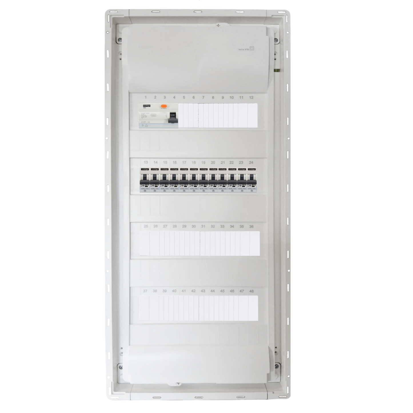 Sicherungskasten, 2,3,4,5 Reihig, Aufputz, Unterputz, Hohlwand, verdrahtet, VDE 1 x FI 40A/30mA + 12 x 1P LS B16