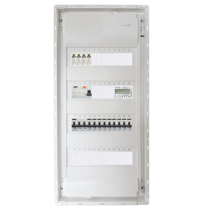 Sicherungskasten, 2,3,4,5 Reihig, Aufputz, Unterputz, Hohlwand, verdrahtet, VDE 1 x FI 40A/30mA + 1 x 3P LS B32  + 9 x 1P LS B16