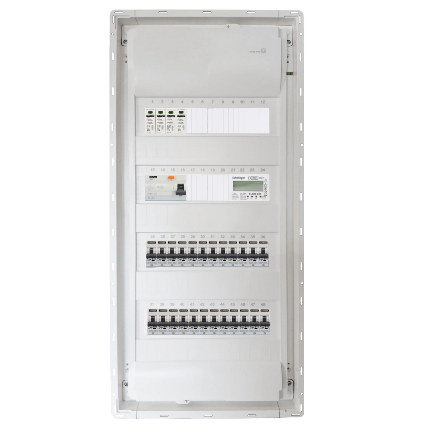 Sicherungskasten,3,4,5 Reihig, Aufputz, Unterputz, Hohlwand, verdrahtet, VDE 1 x FI 40A/30mA + 24 x 1P LS B16