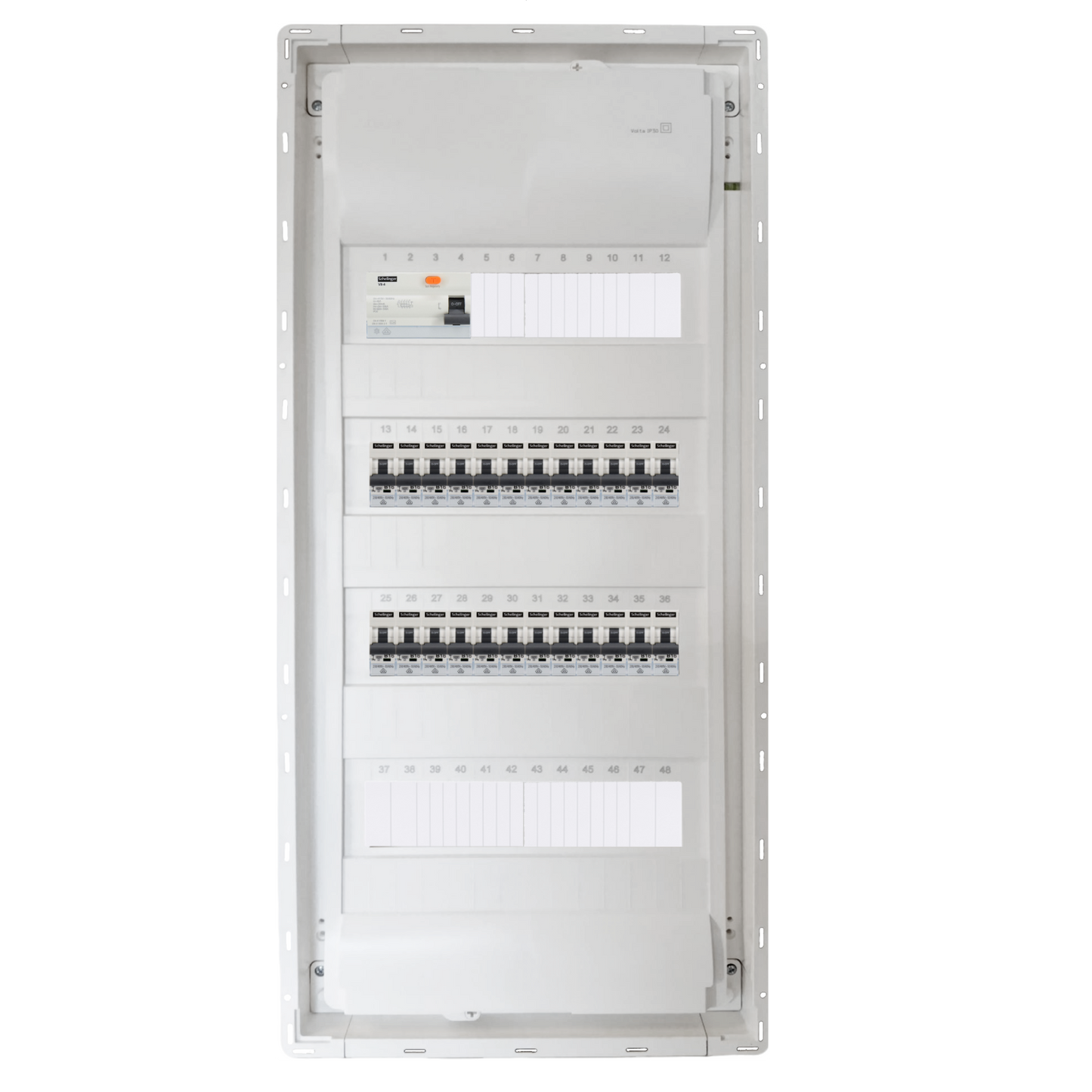 Sicherungskasten,3,4,5 Reihig, Aufputz, Unterputz, Hohlwand, verdrahtet, VDE 1 x FI 40A/30mA + 24 x 1P LS B16