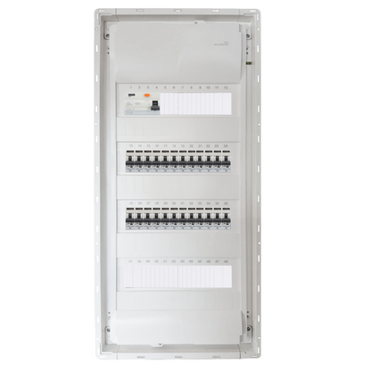 Sicherungskasten,3,4,5 Reihig, Aufputz, Unterputz, Hohlwand, verdrahtet, VDE 1 x FI 40A/30mA + 24 x 1P LS B16