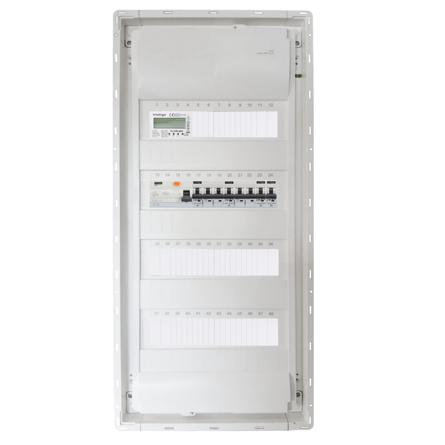 Sicherungskasten, 2,3,4,5 Reihig, Aufputz, Unterputz, Hohlwand, verdrahtet, VDE 1 x FI 40A/30mA + 2 x 3P LS B16 + 2 x 1P LS B16