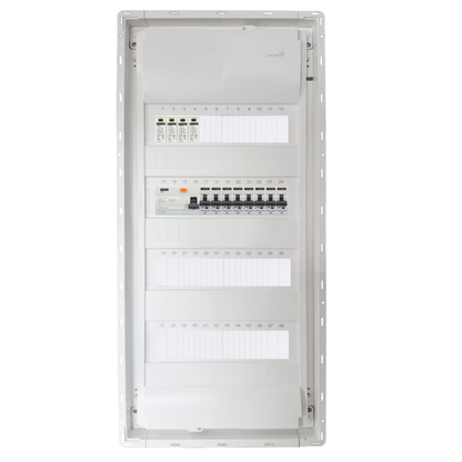 Sicherungskasten, 2,3,4,5 Reihig, Aufputz, Unterputz, Hohlwand, verdrahtet, VDE 1 x FI 40A/30mA + 8 x 1P LS B16