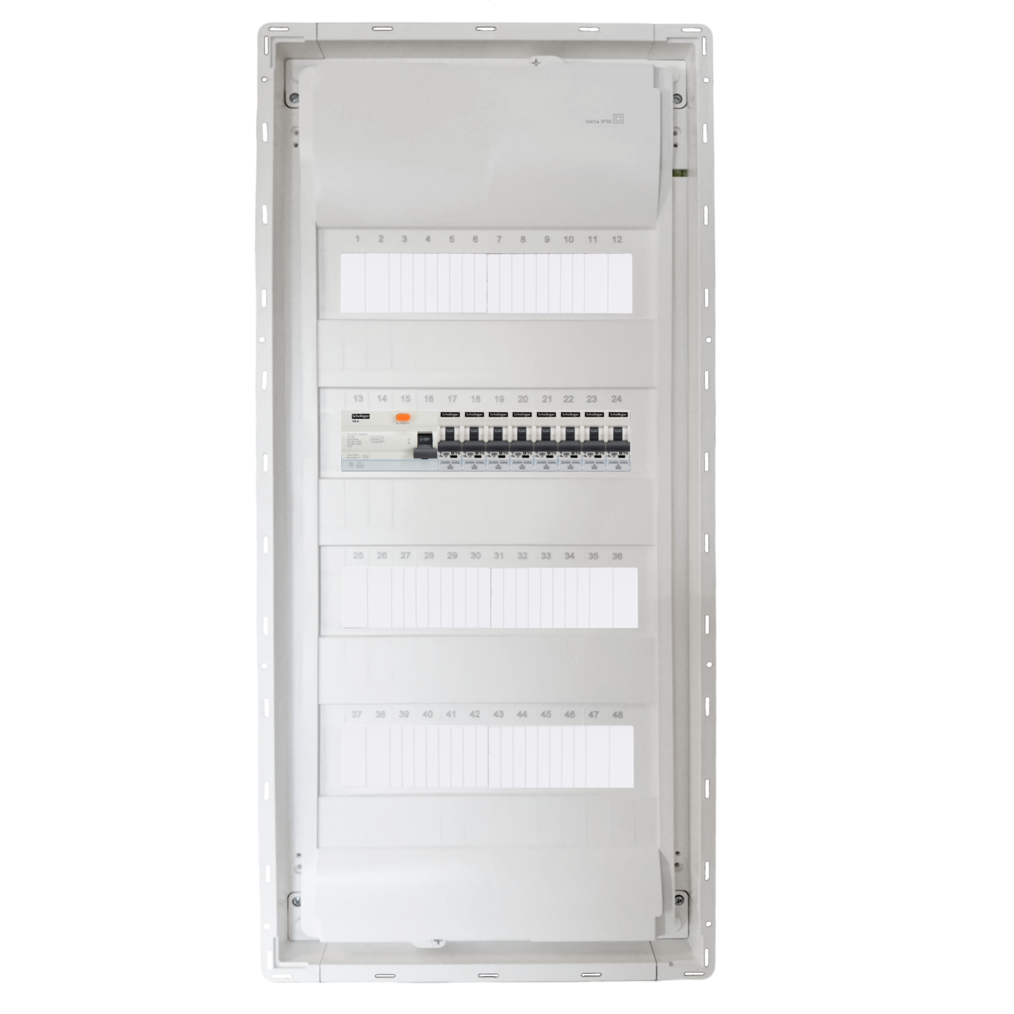Sicherungskasten, 2,3,4,5 Reihig, Aufputz, Unterputz, Hohlwand, verdrahtet, VDE 1 x FI 40A/30mA + 8 x 1P LS B16