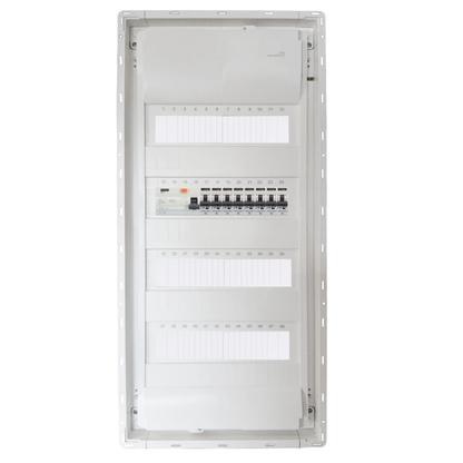 Sicherungskasten, 2,3,4,5 Reihig, Aufputz, Unterputz, Hohlwand, verdrahtet, VDE 1 x FI 40A/30mA + 8 x 1P LS B16