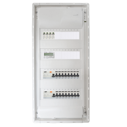 Sicherungskasten,3,4,5 Reihig, Aufputz, Unterputz, Hohlwand, verdrahtet, VDE 2 x FI 40A/30mA + 16 x 1P LS B16