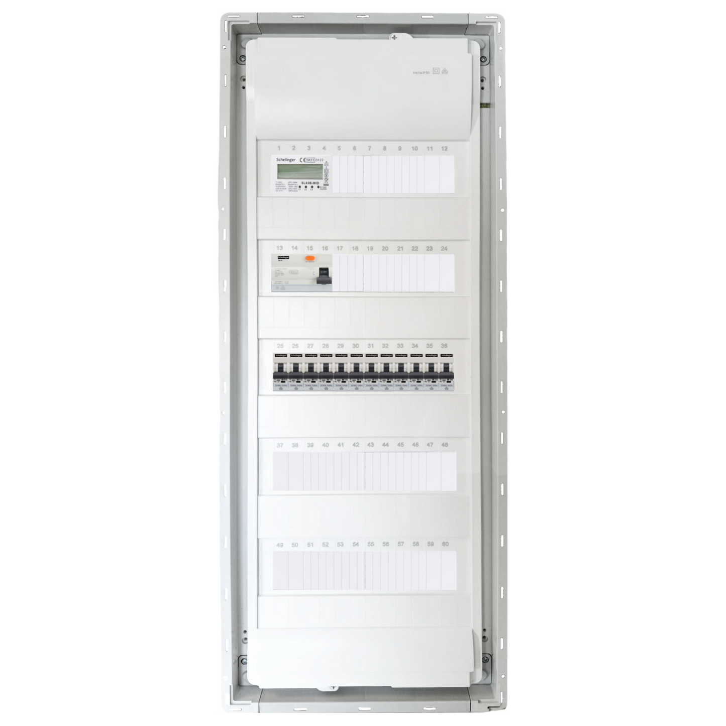 Sicherungskasten, 2,3,4,5 Reihig, Aufputz, Unterputz, Hohlwand, verdrahtet, VDE 1 x FI 40A/30mA + 12 x 1P LS B16