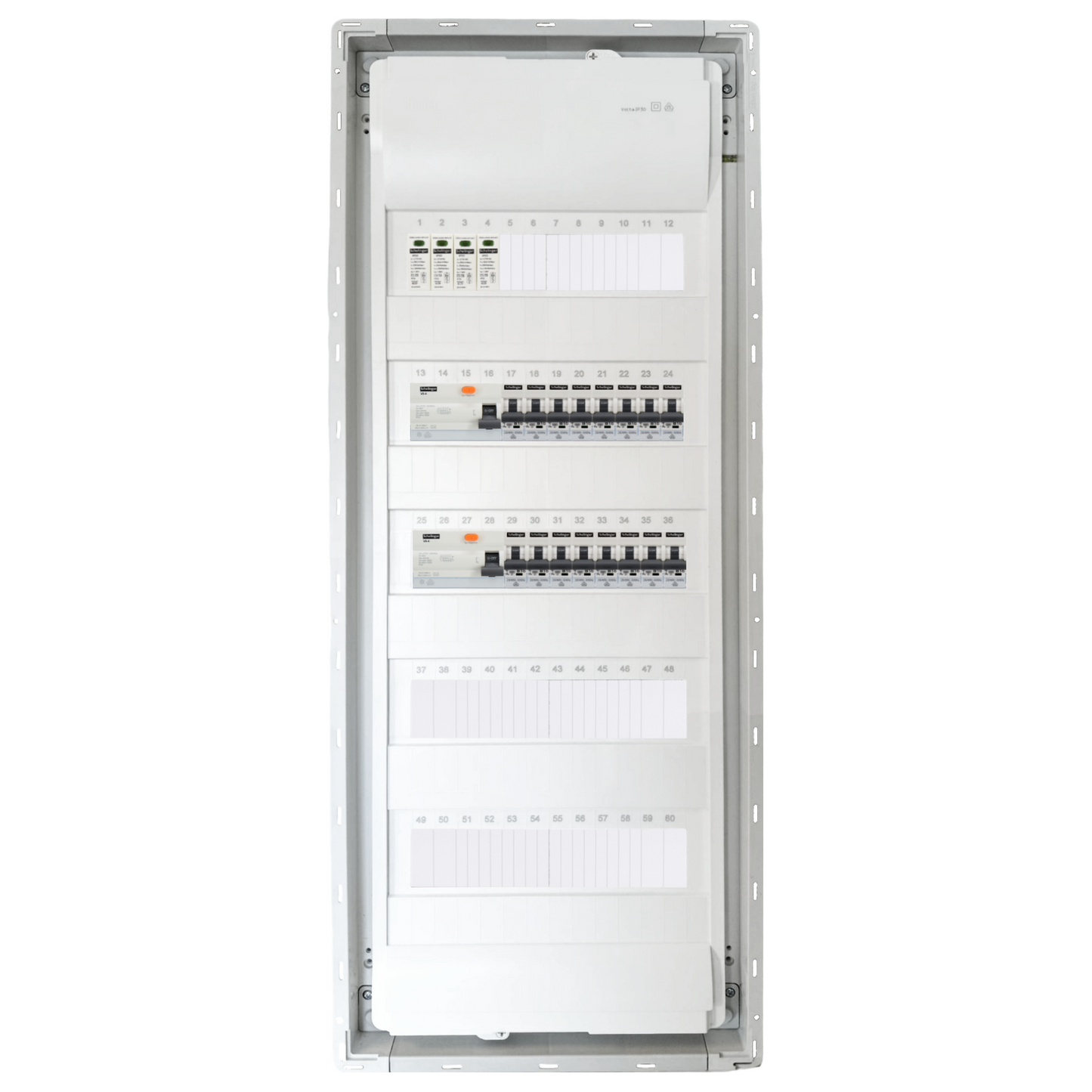 Sicherungskasten,3,4,5 Reihig, Aufputz, Unterputz, Hohlwand, verdrahtet, VDE 2 x FI 40A/30mA + 16 x 1P LS B16