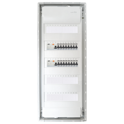 Sicherungskasten,3,4,5 Reihig, Aufputz, Unterputz, Hohlwand, verdrahtet, VDE 2 x FI 40A/30mA + 16 x 1P LS B16